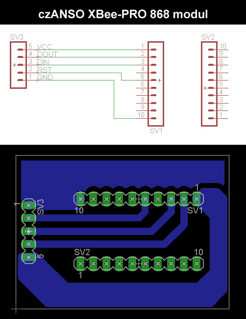 schema a DPS - czANSO komunikační XBee modul